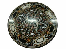 2' black Marble Dining Coffee corner Center Table Top inlay stone floral design