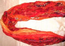 12 yards Unstitched PURE Silk Sari Ribbon Yarn tassels Orange SKEINS Jewelry Buy