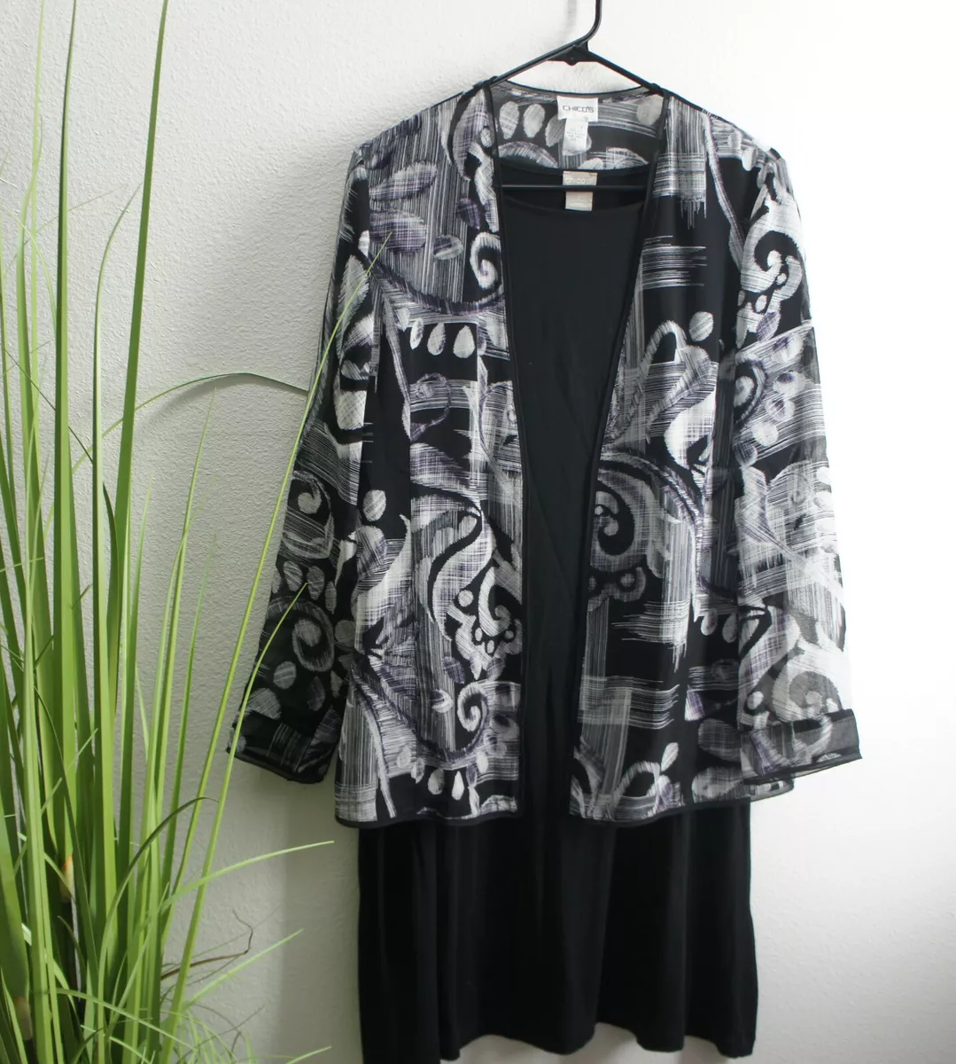 chicos black dress w/ silk semi sheer jacket outfit size 1