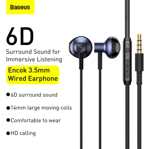 Auriculares internos con cable Baseus Encok H19 3,5 mm auriculares estéreo con micrófono - Imagen 2 de 23