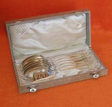tolles L&ouml;ffel Set im Etui Jugendstil Monogramm versilbert K.K. alte L&ouml;ffel (B252