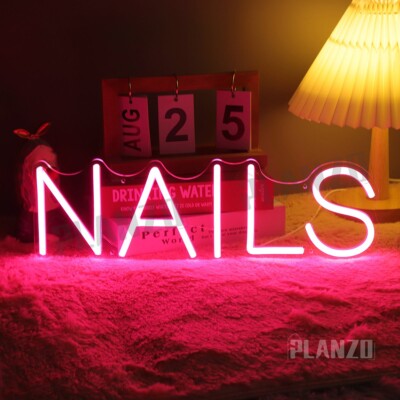 Planzo NAILS Neon Light Sign LED wall Art Decor USB with Dimmer Switch 15.75 IN
