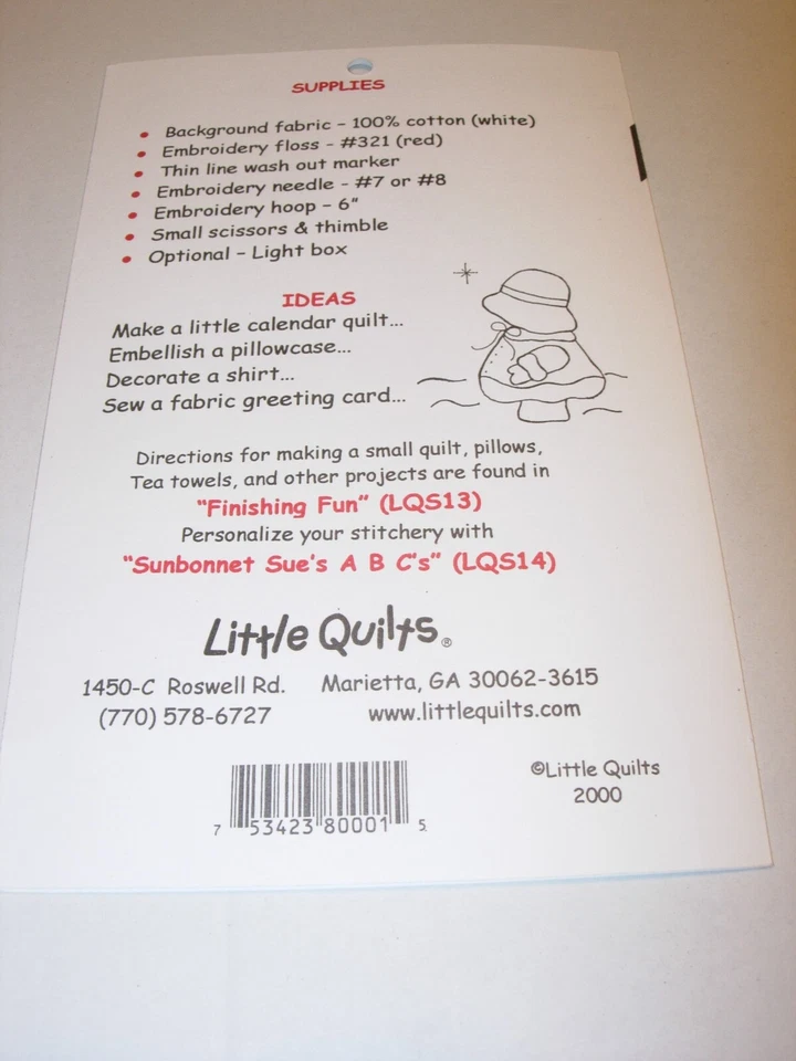 5 1/2" Sunbonnet Sue Redwork & MORE Quilt Block Pattern EMBROIDERY CRAFT JANUARY - Image 2 of 3