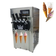 3 Flavors Soft Ice Cream Mahcine LED 110V/60Hz Output 16-18L/H Coffee Milk 1200W