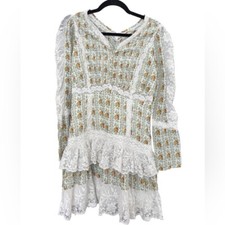 Loveshackfancy Morrison Printed Lace Button Front Long Sleeve Dress Size 2