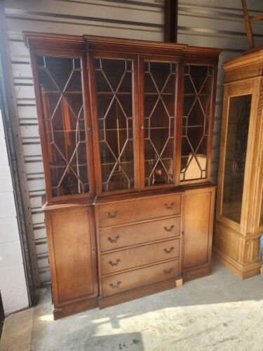 Vintage Mahogany Breakfront China Cabinet With Drop Down Secretary Desk.