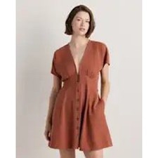 Quince women's Vintage Wash Tencel Button Front Dress Terracotta Size Large