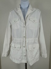 TALBOTS White Cotton Blend Casual Utility Style Button Closure Jacket Sz M