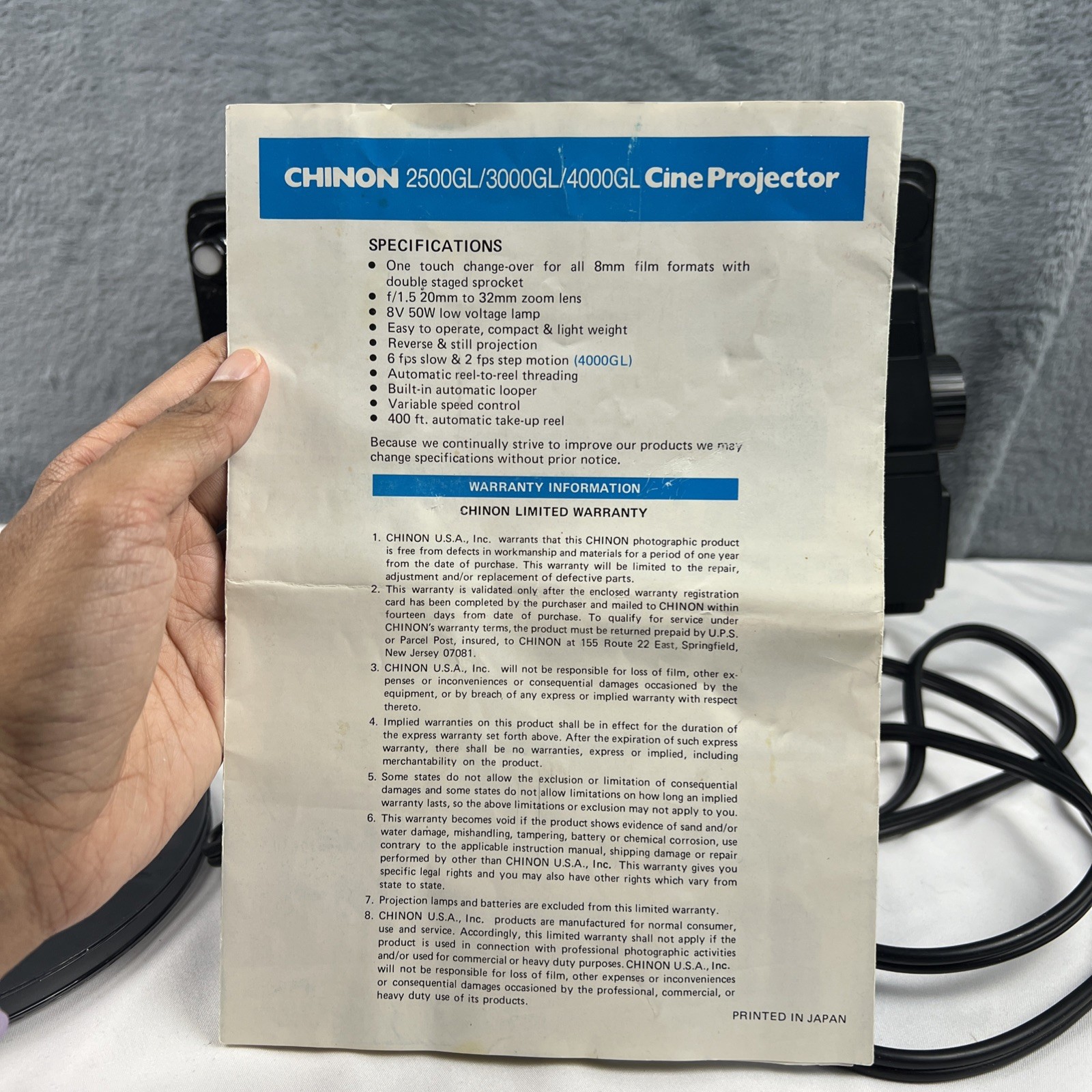 CHINON 3000GL DUAL 8mm  ADJUSTABLE Speed Movie Projector w/Manual TESTED READ