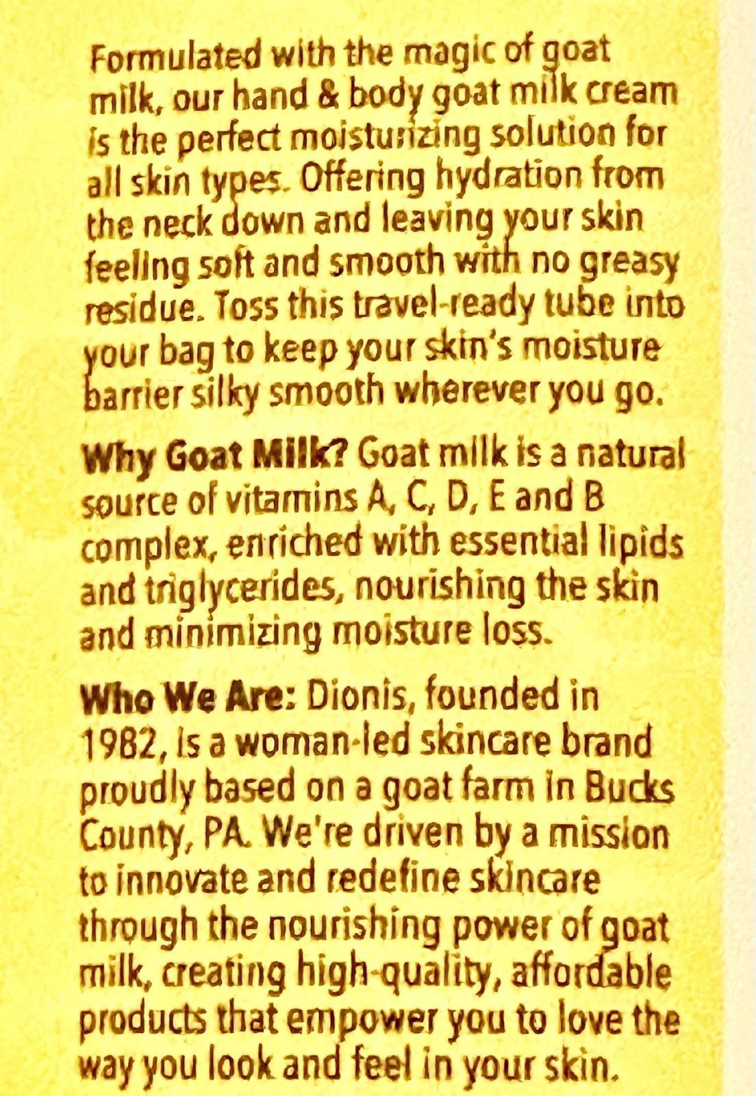 Dionis Cream & Honey, Goat Milk Body Lotion 3.3oz