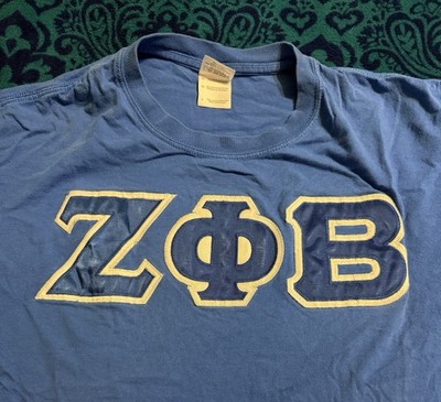 vintage  ZETA PHI BETA  T-SHIRT WOMEN S M medium BLUE w/SEWN SATIN LETTERS S/S
