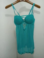 Seven Til Midnight Lingerie Push Up Babydoll Teal Style #10530 Adjustable Straps
