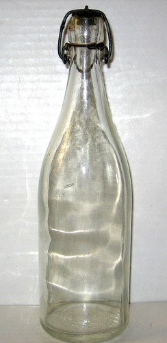 Antique Clear Glass Bottle with Wire Bail Stopper, 11 1/2"