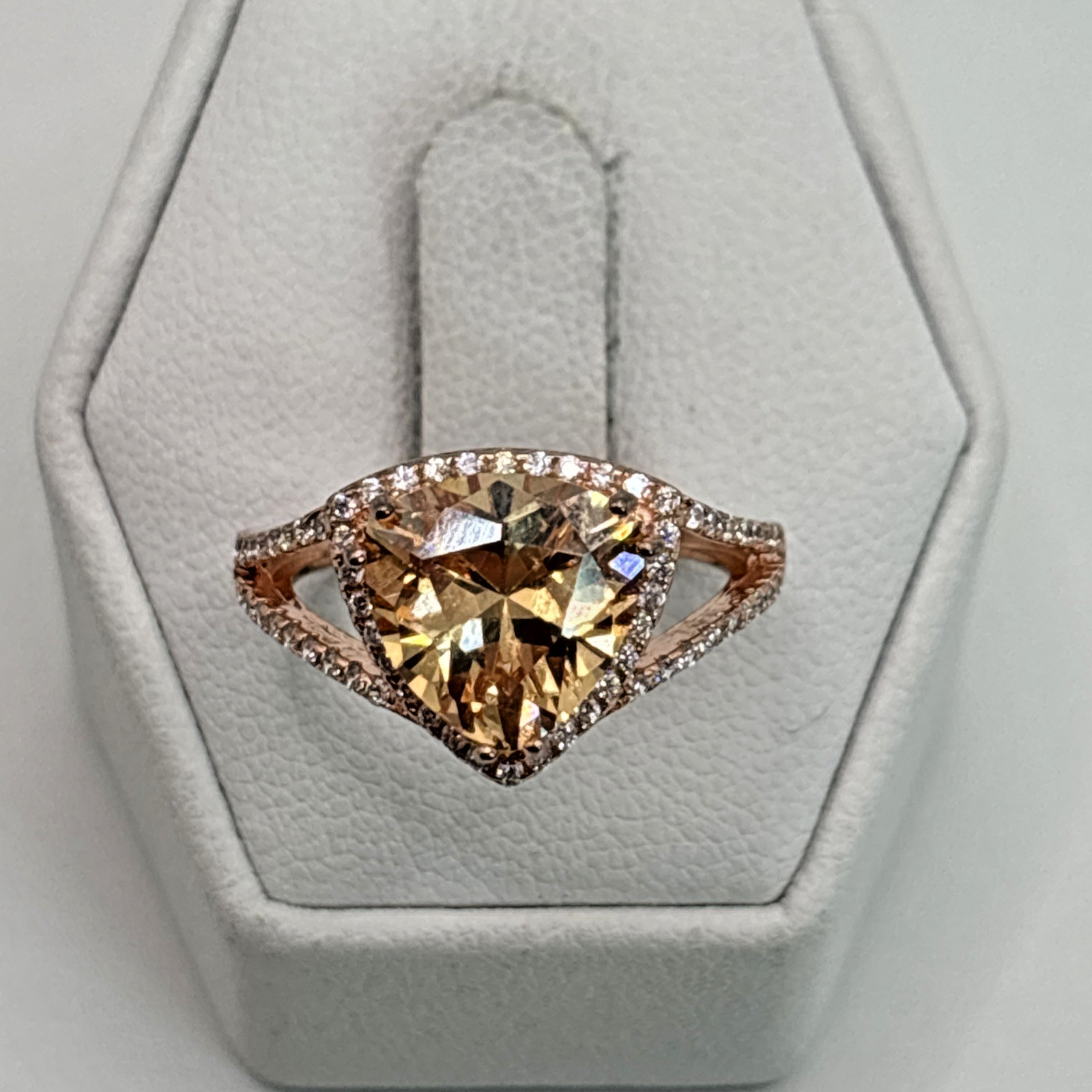 Rose Gold Tone .925 Vintage Sterling Silver Estate Ring Size 6 With Amber Stone