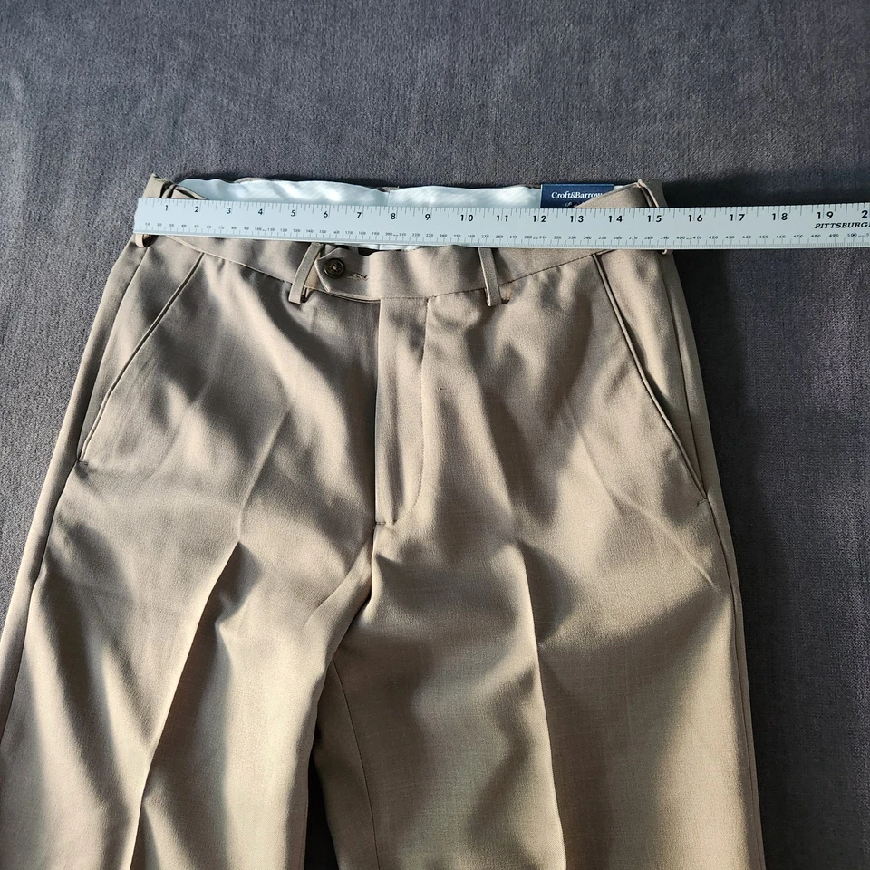Pantalones de vestir Croft & Borrow para hombre talla 30x32 fácil cuidado beige frente plano nuevos con etiquetas Foto 3 de 4