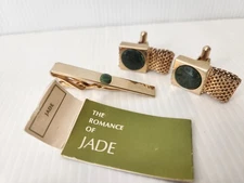 Swank Cufflinks and Tie Clip Jade and Goldtone With Original Tag