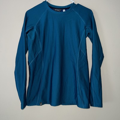Ibex Merino Wool Blend Long Sleeve Top Blue Fleece Lined Activewear Women Small