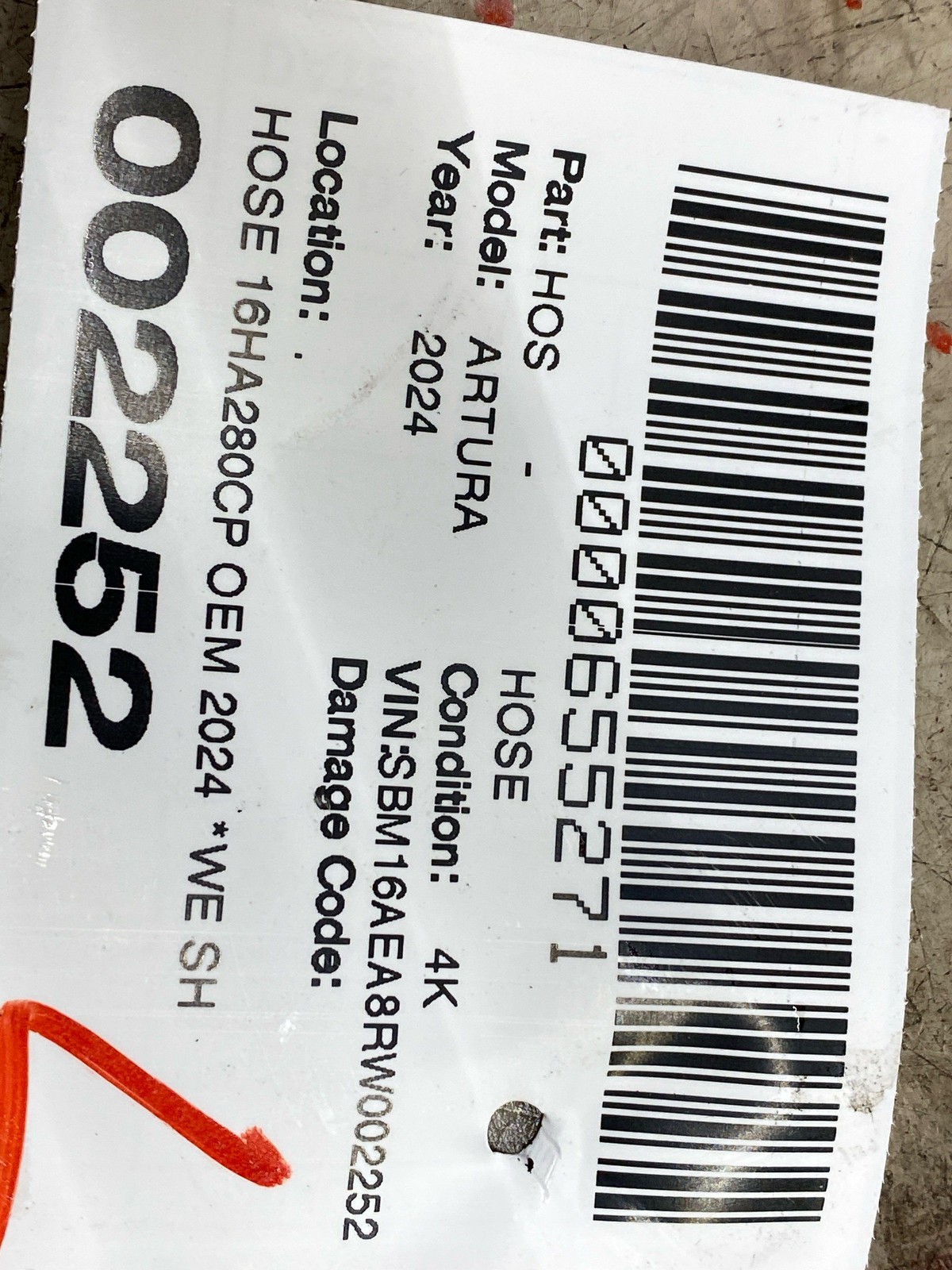 2024 MCLAREN ARTURA HOSE 16HA280CP OEM