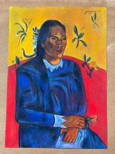 Paul Gauguin (Handmade) Mixed Media Paper Drawing Signed and Stamped