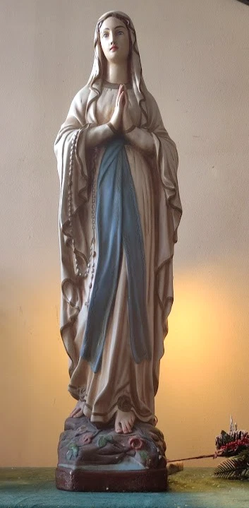 STATUE EN RÉGULE , notre dame de lourde ,basilique,grotte , signée D S R (ch16) EUR 95,00 - FR