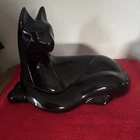 VTG 90s Haeger Large 15" Stylized Reclining Cat Glossy Black Retro MCM Decor