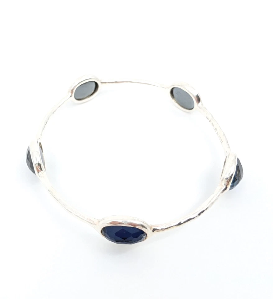 Sterling Silver 925 8" Bracelet Rock Candy 5 Stone Bangle R647- OAK132 - Image 4 of 4