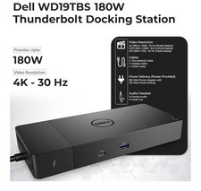 Dell WD19TBS 180W Thunderbolt Dock w/ Adapter, Guide, USB Port, Black