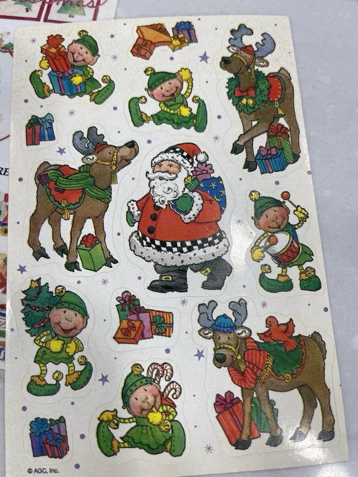 Lote de 9 hojas de pegatinas navideñas surtidas con sello vintage Elfos Regalos Juguetes Foto 4 de 4