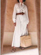 NWT Sezane Maxi White Long-Sleeve Cotton Embroidered Havane Dress