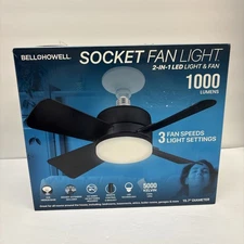 Bell + Howell Socket Fan Ceiling Light with Remote Control, 1000 Lumens Light