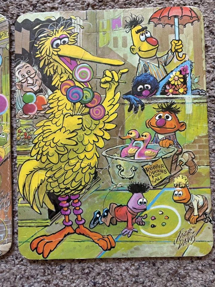 Vintage Sesame Street Tray Puzzles Illustrated Signed JACK DAVIS Lot Of 3 - Image 4 of 4