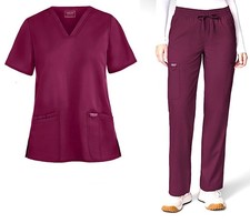 Cherokee Workwear Revolution Women's STRETCH Scrub Set: Top and Pants 2XL Wine