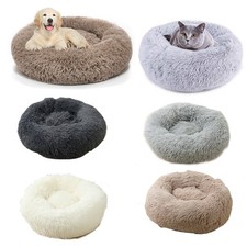 Fluffy 40" Donut Pet Bed - Plush Calming Cuddler Cushion for Dog Cat Kennel Nest