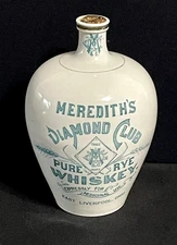 Antique Meredith's Diamond Club Pure Rye Whiskey 7" Jug Ohio K.T. & K.
