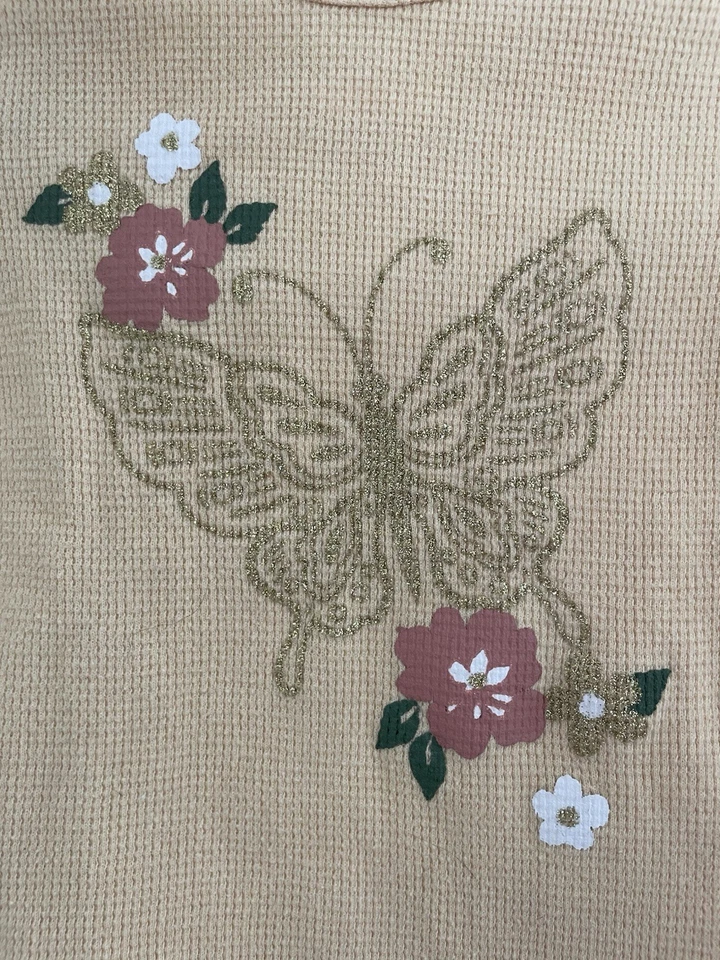 Camisa térmica de algodón mariposa floral brillante para niña pequeña Little Lass amarilla 3T Foto 3 de 4