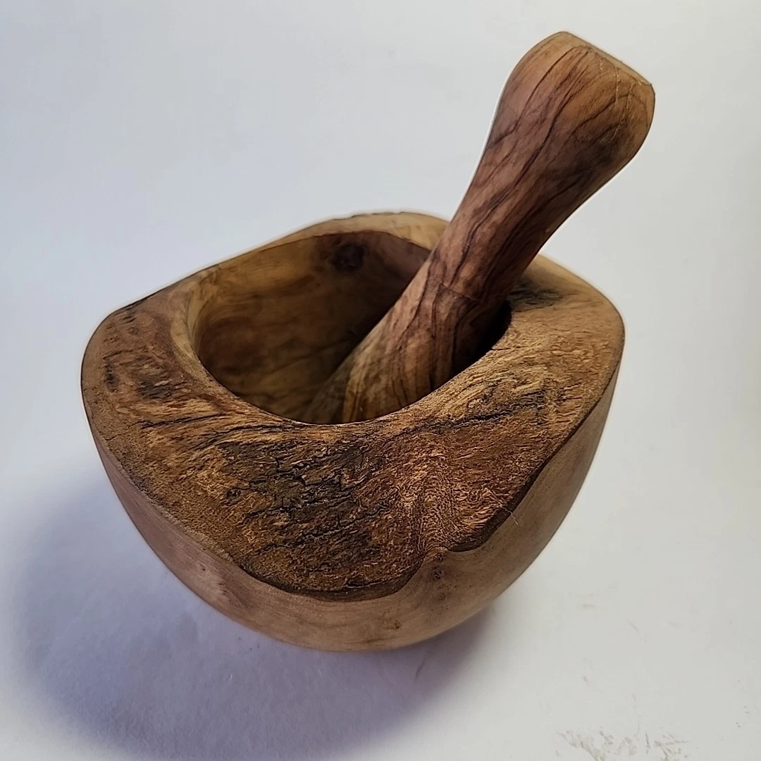 Rustic Wooden Mortar & Pestle Set Handmade Olivewood Herb Spice Grinder Wood