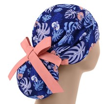 Scrub hats, nurse scrub cap, womens surgical hat, ponytail scrub cap leaves