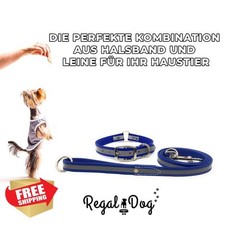 Regal Dog Collar Leash Set Medium Blue Reflective Biothane Waterproof