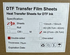 150Sheets A4 8.27" x 11.7" DTF Transfer Film Double-Side Heat Transfer Film