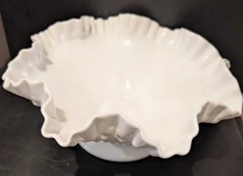 Vintage Fenton White Milk Glass Scalloped  Edge Large Bowl Scalloped 11"x4"