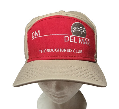 Del Mar Thoroughbred Club Hat Cap Beige and Red Strapback Est 1937 Camp David