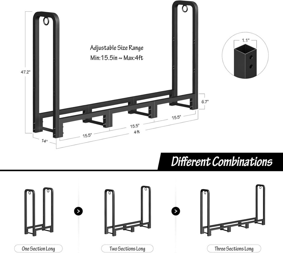 Firewood Rack Outdoor 4ft with Waterproof Cover - Heavy Duty Log Racks ...
