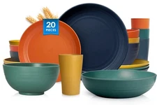 Teivio 20-Piece Kitchen Plastic Wheat Straw Dinnerware Set, Service for 4,