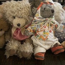 Plush Stuffed Animal Muffy in Vacationed Patterned Outfit and Scraggles Lot Of 2