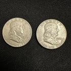Lot Of two (2) Ben Franklin 90% SILVER Half Dollars,  1960 and 1961-D