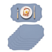 Leather Placemats Set of 6 For Dining Table Blue Faux Wipeable Heat Resistant