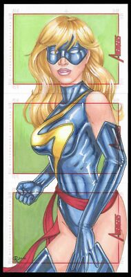 Marvels Greatest Heroes Avengers 3 card SKETCH PUZZLE Ms. Marvel Rhiannon Owens