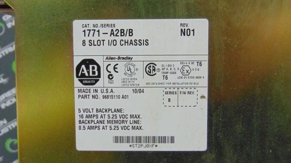 USED Allen Bradley 1771-A2B/B PLC-5 8 Slot I/O Chassis Rack Rev. N01 - Image 3 of 4