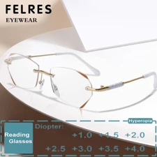 Metal Anti Blue Light Rimless Reading Glasses Women Fashion Presbyopic Glasses 