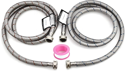 #ad Set of Hot and Cold Stainless Steel Washing Machine Hoses Burst Proof 6Ft Long $24.89